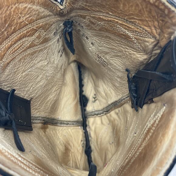 Vtg Black Leather Western Boot Fringe Crossbody Purse Indian Coin Blue Stitching - Picture 9 of 12